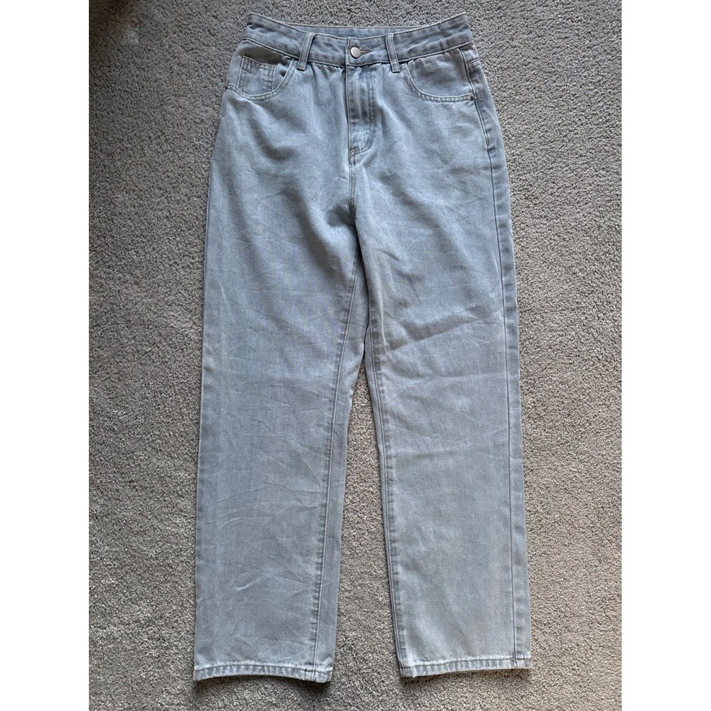 ROMWE Womens High Waisted Straight Leg Jeans Light Grey Acid Wash Size S US 4